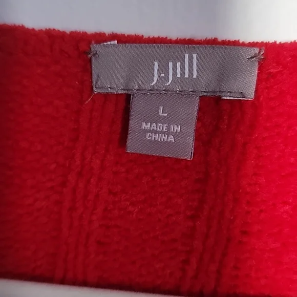 J. JILL red cable knit sweater size large - Picture 3 of 6